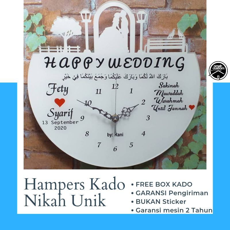 Kado Nikahan Kekinian FREE BOX Jam Dinding Exclusive cocok untuk Hampers wedding Sahabat