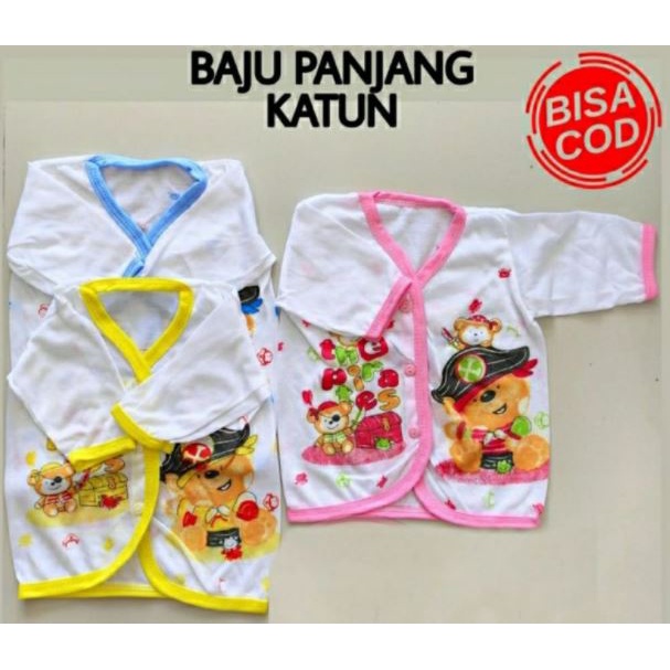 12pc Baju lengan panjang Putih Sablon, Bayi Lengan panjang Bahan Cotton Newborn Baby Unisex