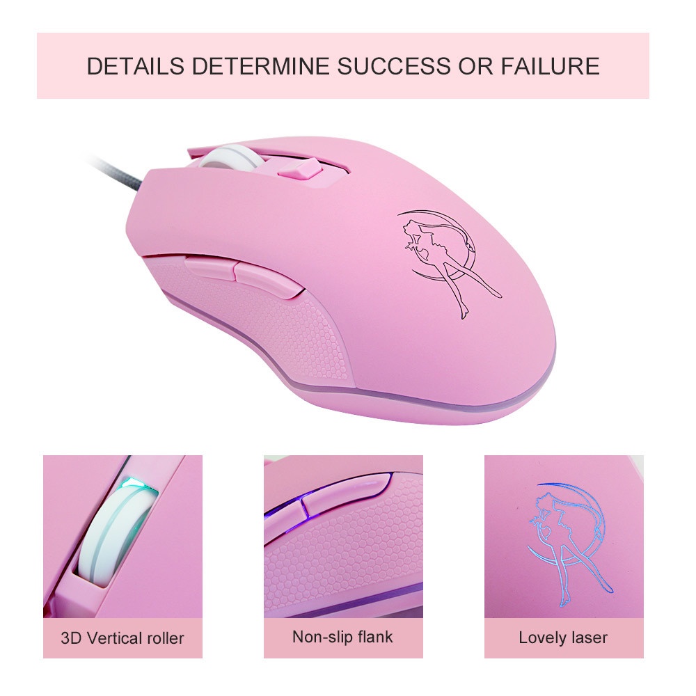 Mouse Gaming Optical 3200dpi Wireless Rechargeable Desain Sailor Moon Warna-Warni Untuk Wanita