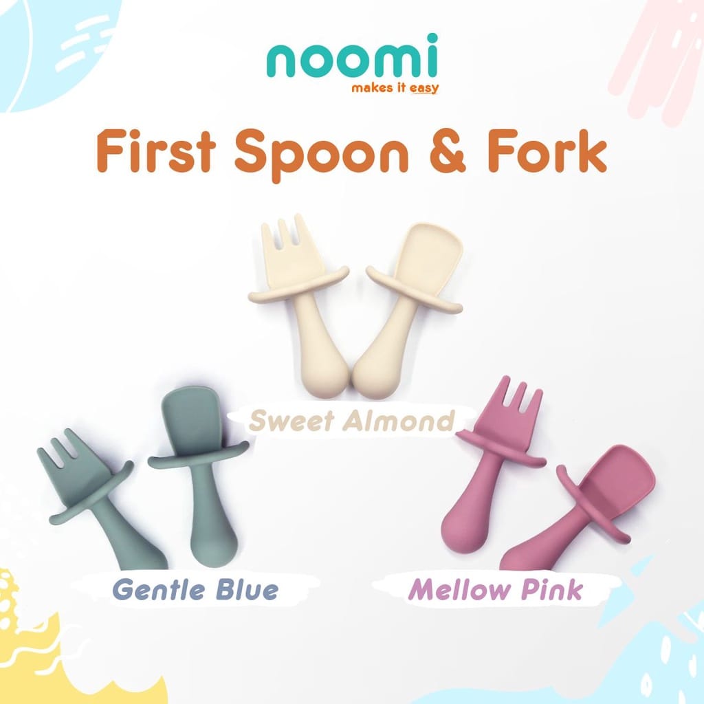 Noomi SIlicone First Spoon &amp; Fork Set - Sendok Bayi