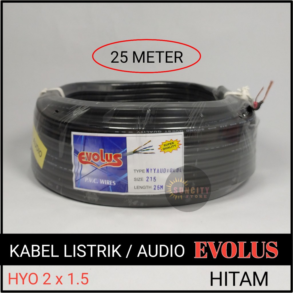 Evolus Kabel Listrik/audio HYO 2 x 1.5 - Hitam 25 Meter