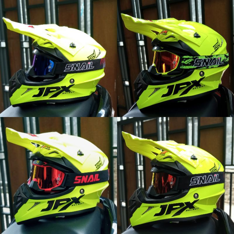 HELM JPX CROSS_SOLID - FLUO YELLOW GLOSS / BLACK + GOOGLE SNAIL (ONGKIR 2 KG) HELM JPX TERBARU