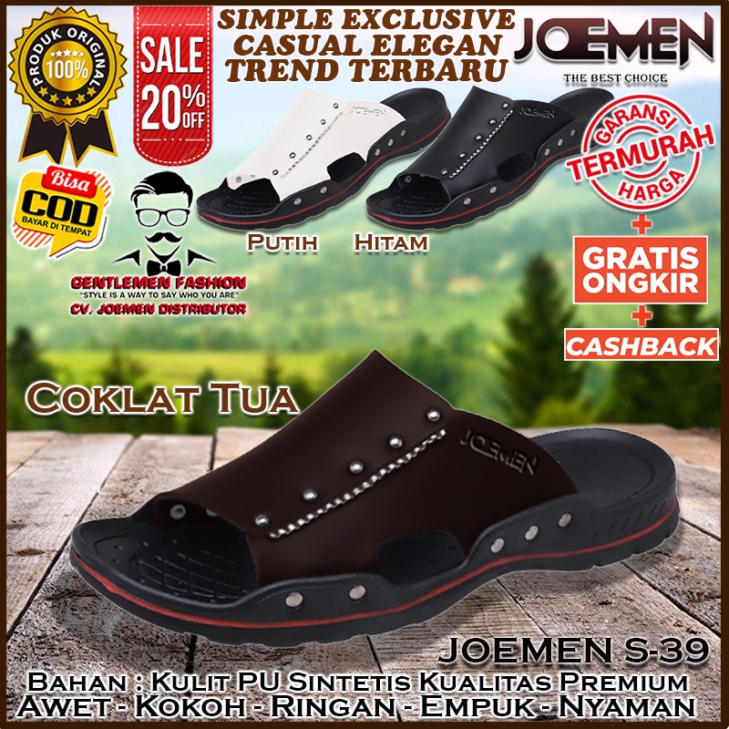 Sandal Sendal Slide Slip on Kulit Pria JOEMEN S 39 Original Premium Kasual Fashion Santai Pesta Outd