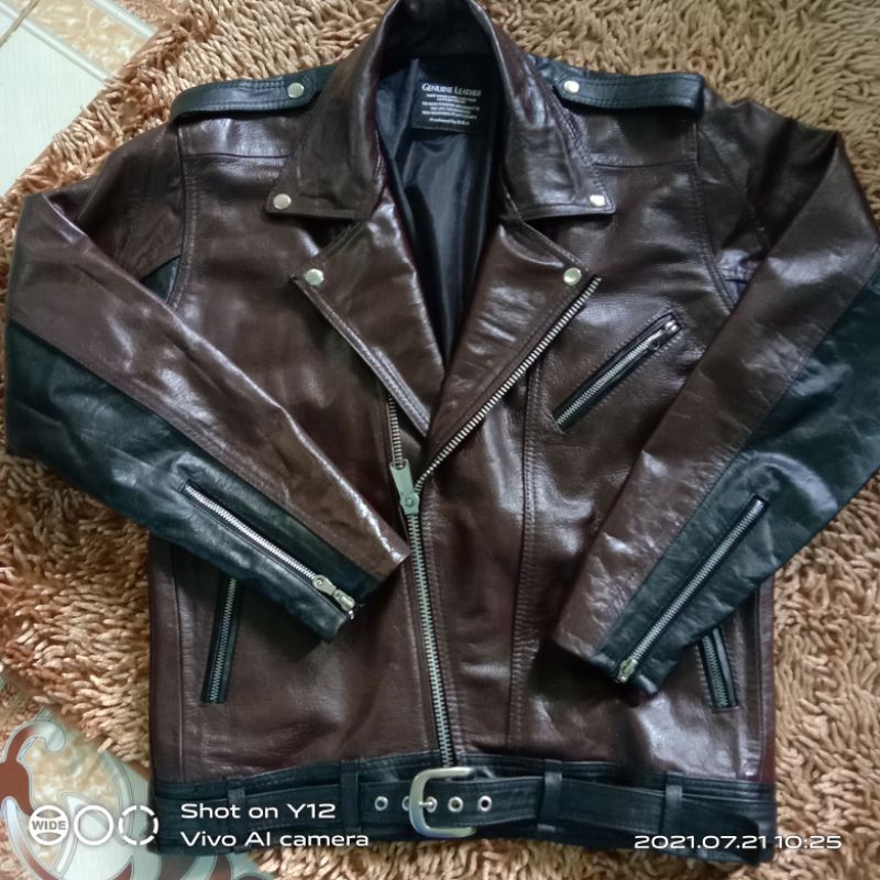 jaket kulit pria asli original ramones Harley