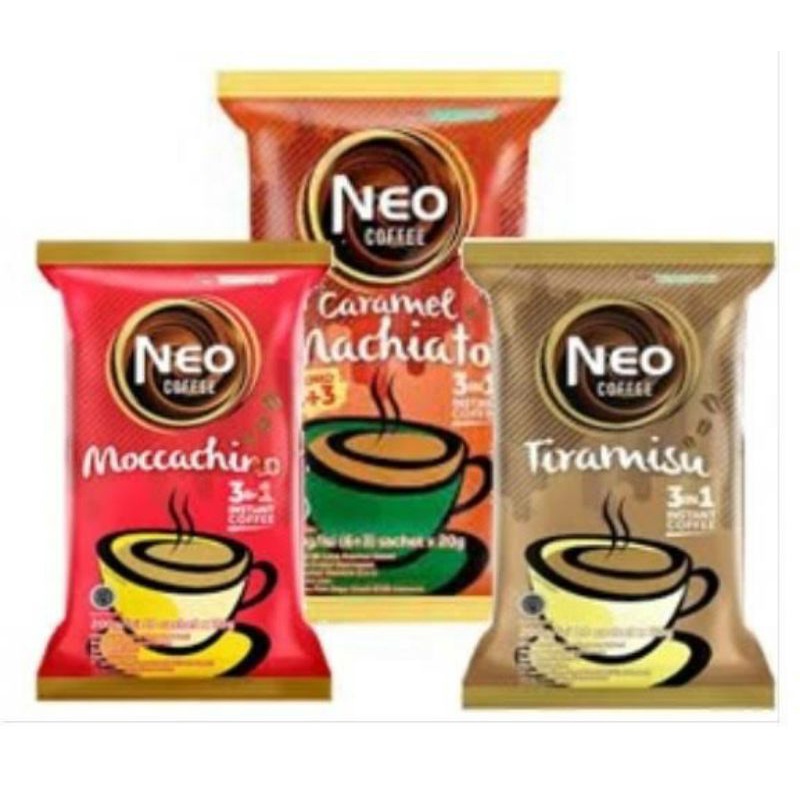 

Neo Coffee Tiramisu / moccachino / machiato 3in1 kopi 9 sachet × 20gr / 10 sch