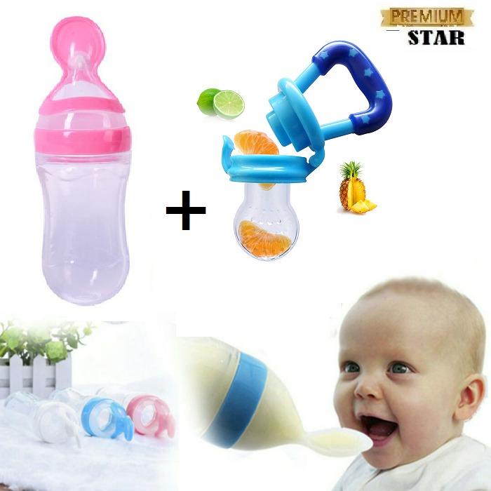 SHINE STAR - BAYAR DI TEMPAT - PAKET 2 IN 1 PROMO Botol Sendok Makan Bayi + Dot Bayi / Dot Buah - Warna Random