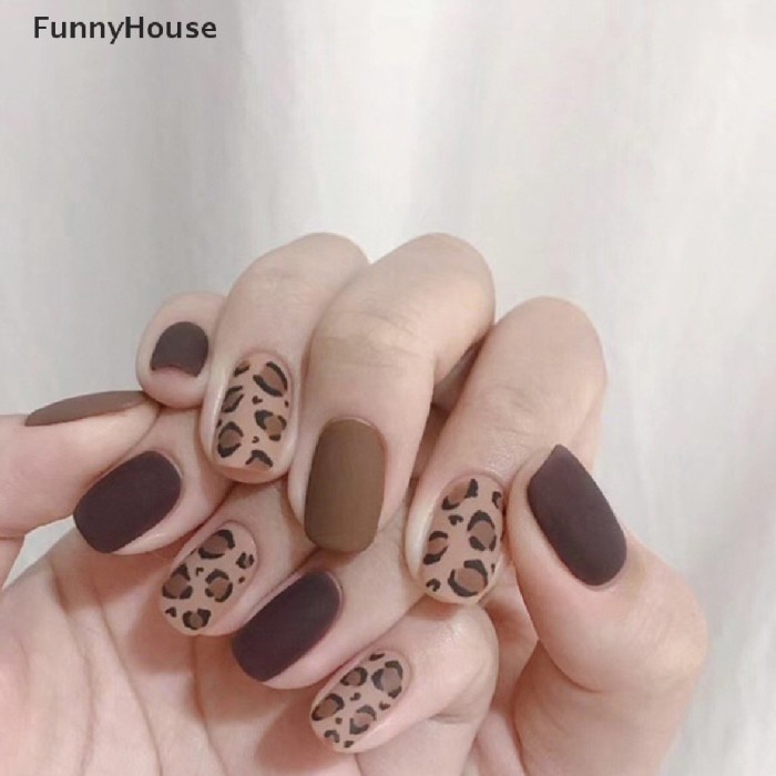 Fhid Bless 24pcs Kuku Palsu Panjang Motif Print Leopard