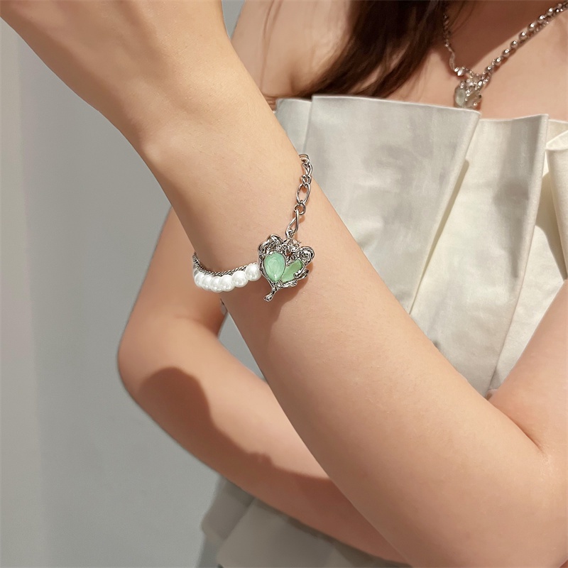 Gelang Tangan Rantai Aksen Zircon Warna Hijau Aqua Untuk Wanita