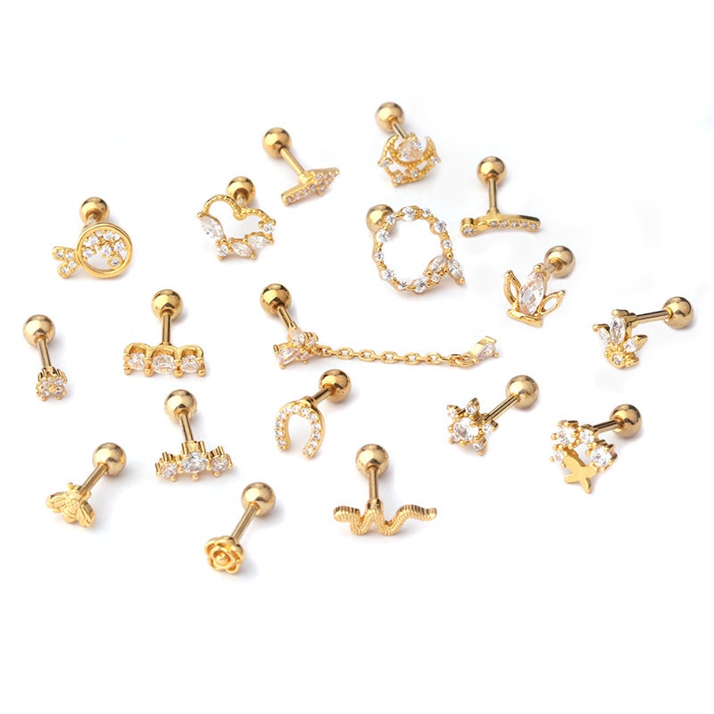 1 Pc Anting Stud Tindik Tulang Rawan Bentuk Bola Sekrup Bahan Zirkon Stainless Steel Gaya Eropa