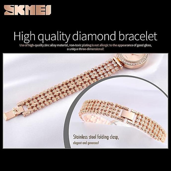 PROMO Jam Tangan Wanita Cewek Rantai ORIGINAL SKMEI casio Anti Air Mewah BOX - Emas