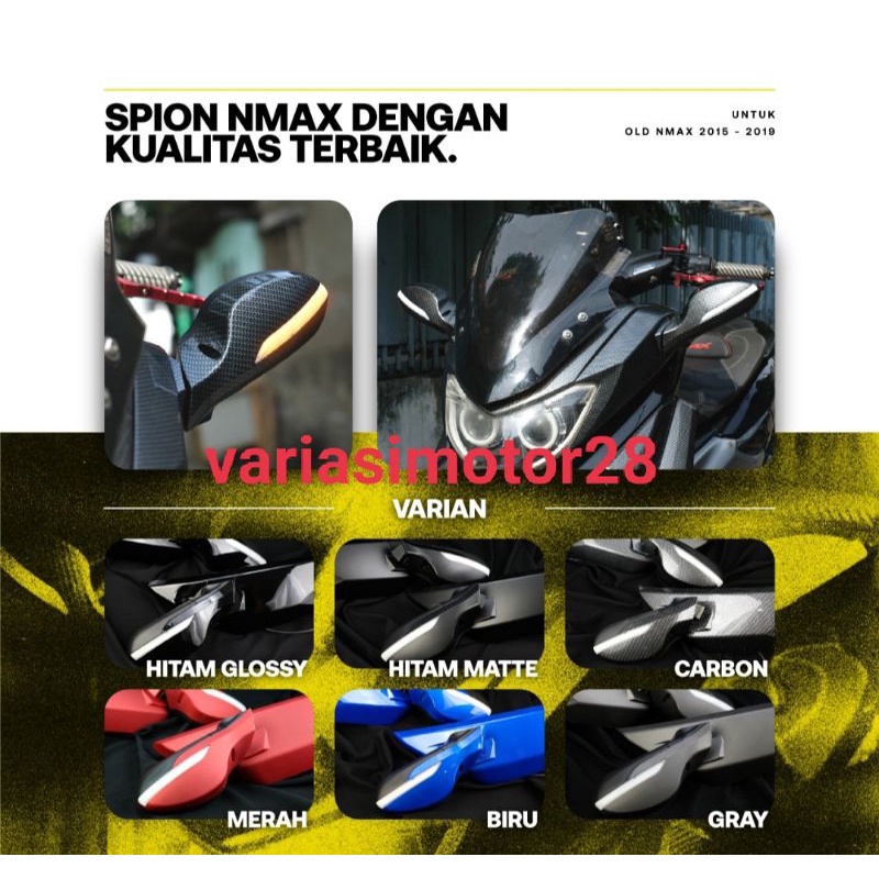 SPION LIPAT BODY YAMAHA NMAX LAMA NEMO JPA PLASTIK ABS RUNNING CARBON MERAH HITAM BIRU GREY
