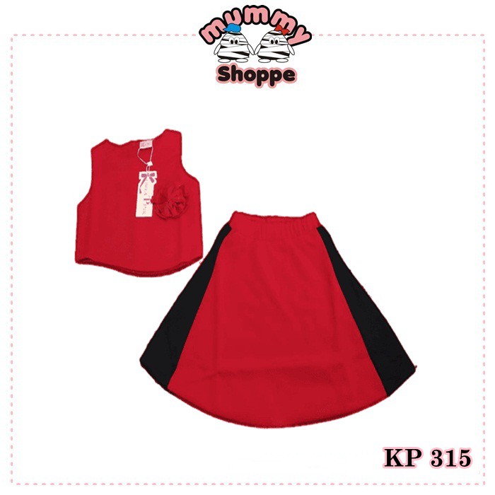 KP 315 - setelan rok anak korea pink crop top