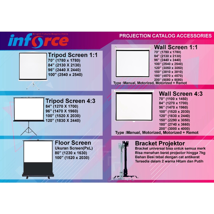 TRIPOD SCREEN PROJECTOR INFORCE 84&quot; 4:3 UKURAN 1270x1700 CM - TRIPOD SCREEN PROJECTOR INFORCE 84&quot; 1:1 UKURAN 2130 x 2130 CM - LAYAR PROYEKTOR KAKI 84 INCI