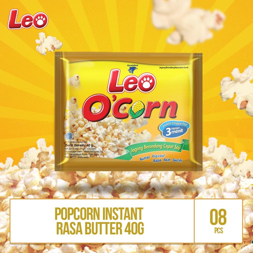 

Leo O Corn 40gr Popcorn Salted Butter | Mentega Asin