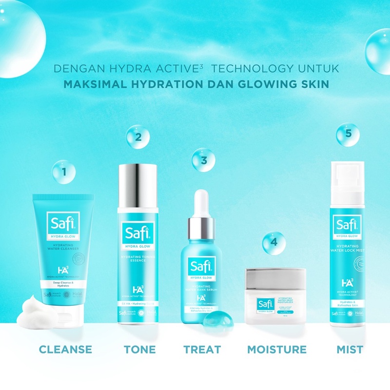 Safi Hydra Glow (Lock Mist/Water Cleanser/Bank Serum /Toning Essence)