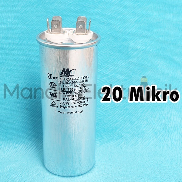 Kapasitor AC 20 Mikro Capasitor AC 20 uf Merk MC - Kapasitor AC Merk MC 20Uf