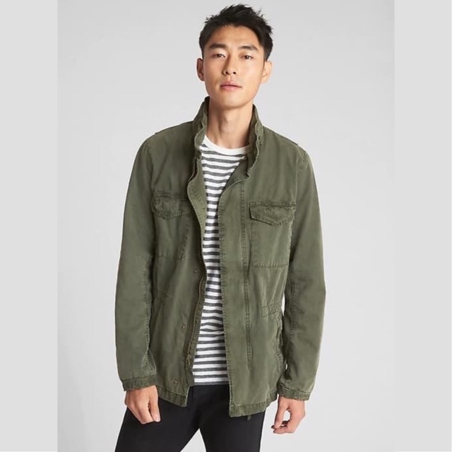 Jaket GAP Hidden Hood Military Parka Jacket Army Green Original