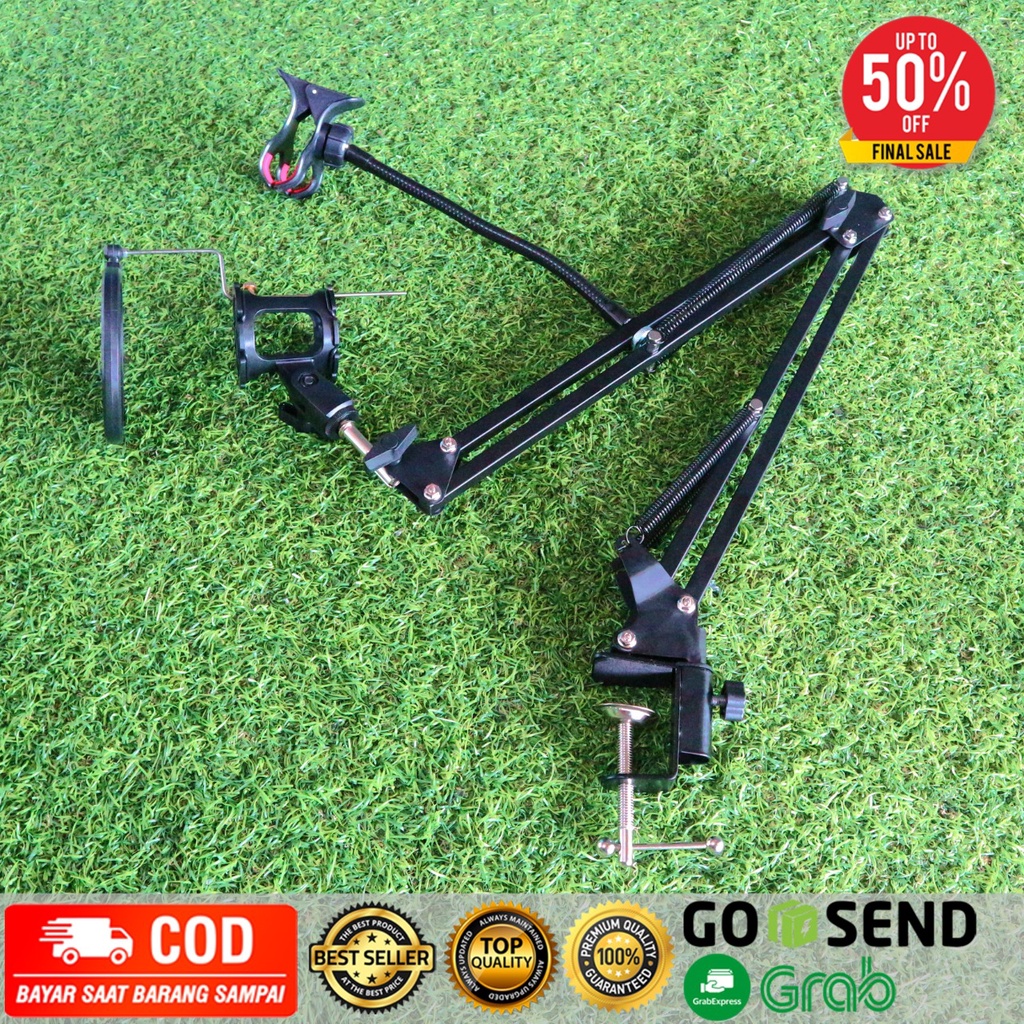 Full Set Condenser Microphone Stand Holder 360 Lazypod clamp profesional - Black Taff Studio NB35 Full Set