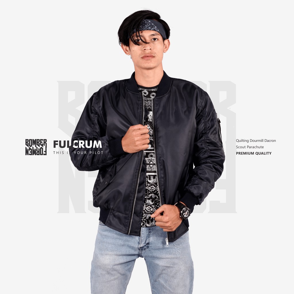 Jaket Bomber Anti Air Fulcrum - Warna Biru Dongker - Bahan Scout Parachute Premium Quality