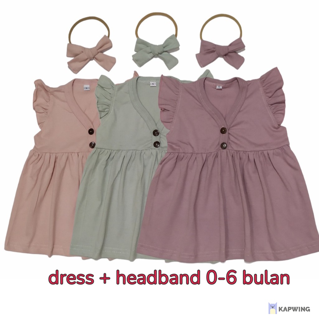 Dress Bayi Bonus PITA 0-12 bulan Bayi Katun Bonus Headband