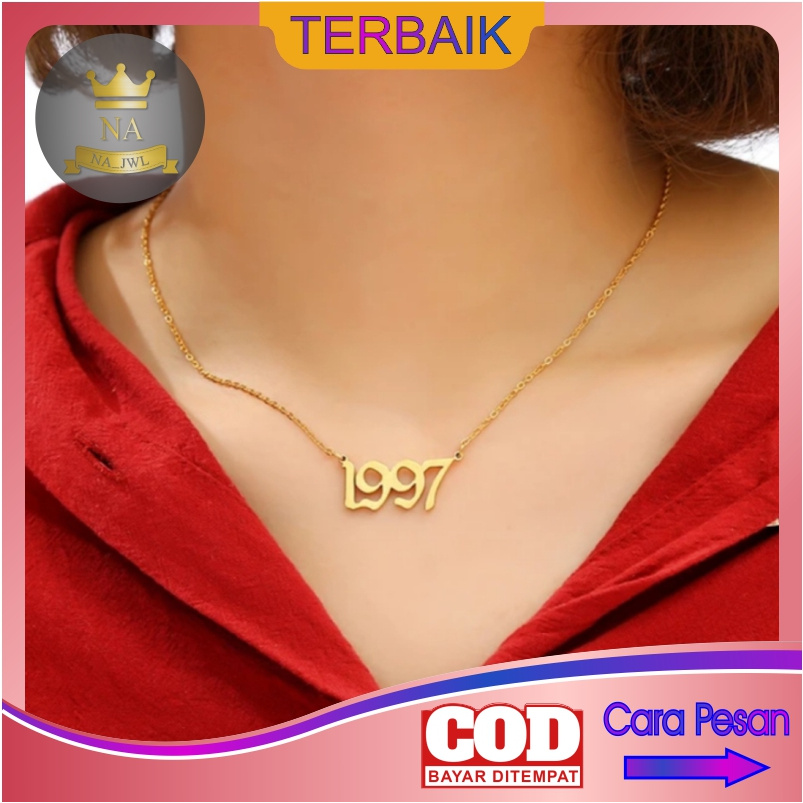 Kalung angka inisial huruf titanium anti karat lapis emas wanita necklace korea aksesoris fashion