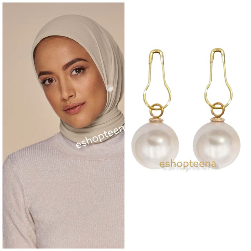 A133 anting hijab pearl bulat gold_anting jilbab