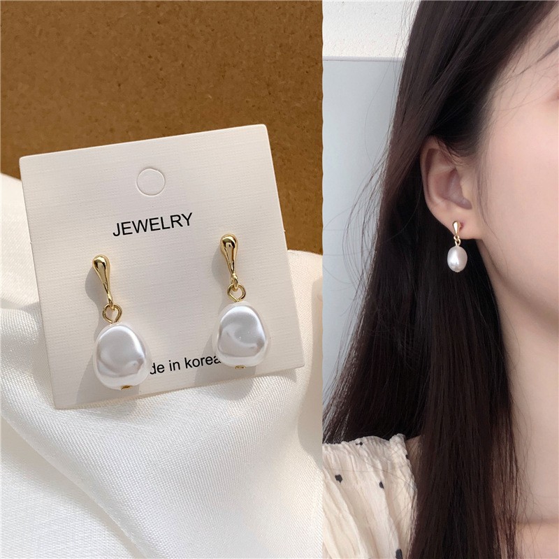 Anting Tusuk Gantung Temperament Bahan Sterling Silver 925 Hias Mutiara Gaya Koreaelegan Untuk Wanita H704