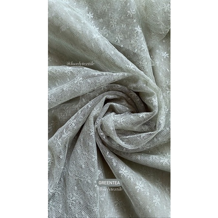 Kain Tile Salju Bintang Tille Dot TULLE SNOW FLAKES Kain Kebaya Brokat Tile-Green Tea
