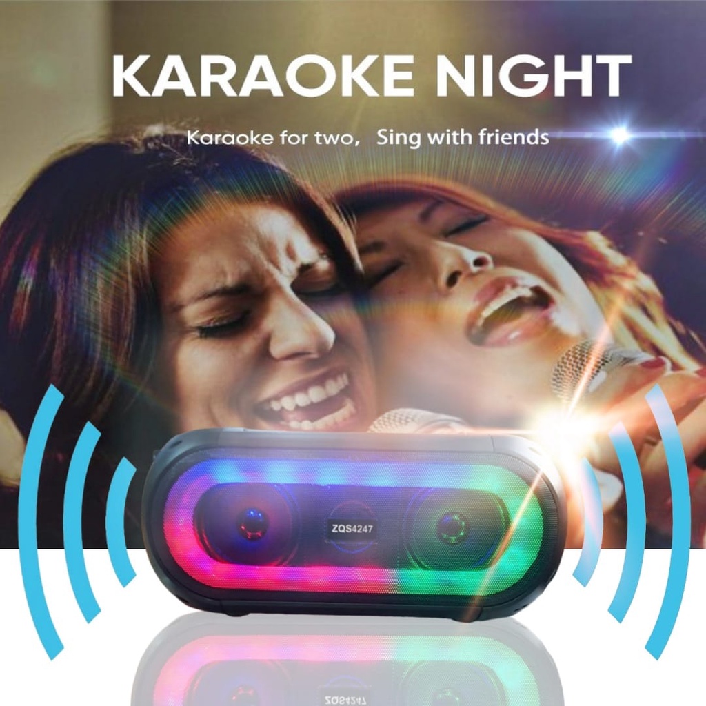 ERRLY ZQS4247 Super Bass Speaker Double Microphone ZQS-4247 Dengan Portable Speaker Nirkabel Stereo 16W Speaker Karaoke Family 2 mikrofon Super Bass n Stereo Speaker Mobile Wireless Karaoke Speaker MIC Stereo Speker Set ORIGINAL