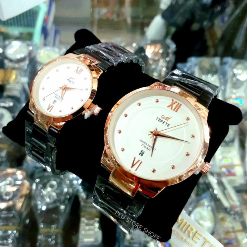 Jam Tangan Couple Free Box | Viral Import Mewah Mirete Original !!  Jam Tangan Mewah Elegan Analog Quart | Strap Rantai Baja  Stainlees Steel Anti Air