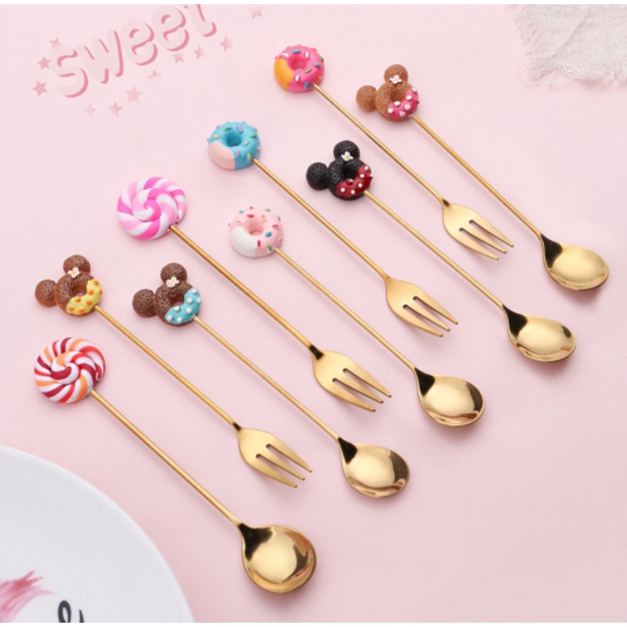 Premium Cute Tea Spoon / Sendok Teh Kopi Kue Dessert Kecil Kartun Gold Stainless Steel Mewah Nordic Estetik