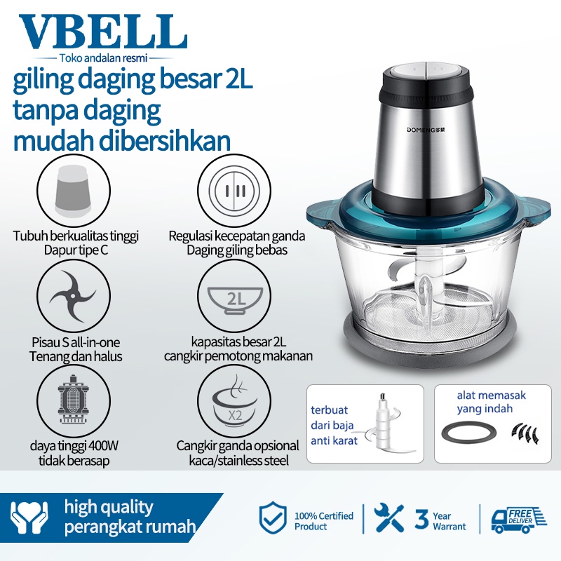 VBELL Meat Grinder 2L/Blender Food Chopper/Daging Listrik/Penggiling Daging Multifungsi