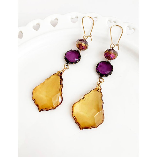 LRC Anting Tusuk Fashion Yellow Brown Alloy Resin Geometric Earrings F81881