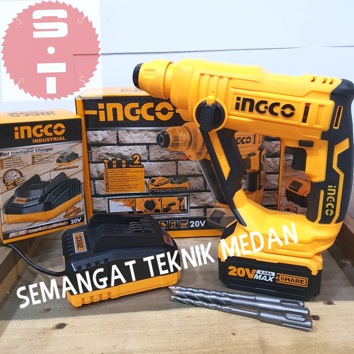 CRHLI1601 BOR BATERAI BOBOK BETON CORDLESS ROTARY HAMMER 20V 4AH INGCO