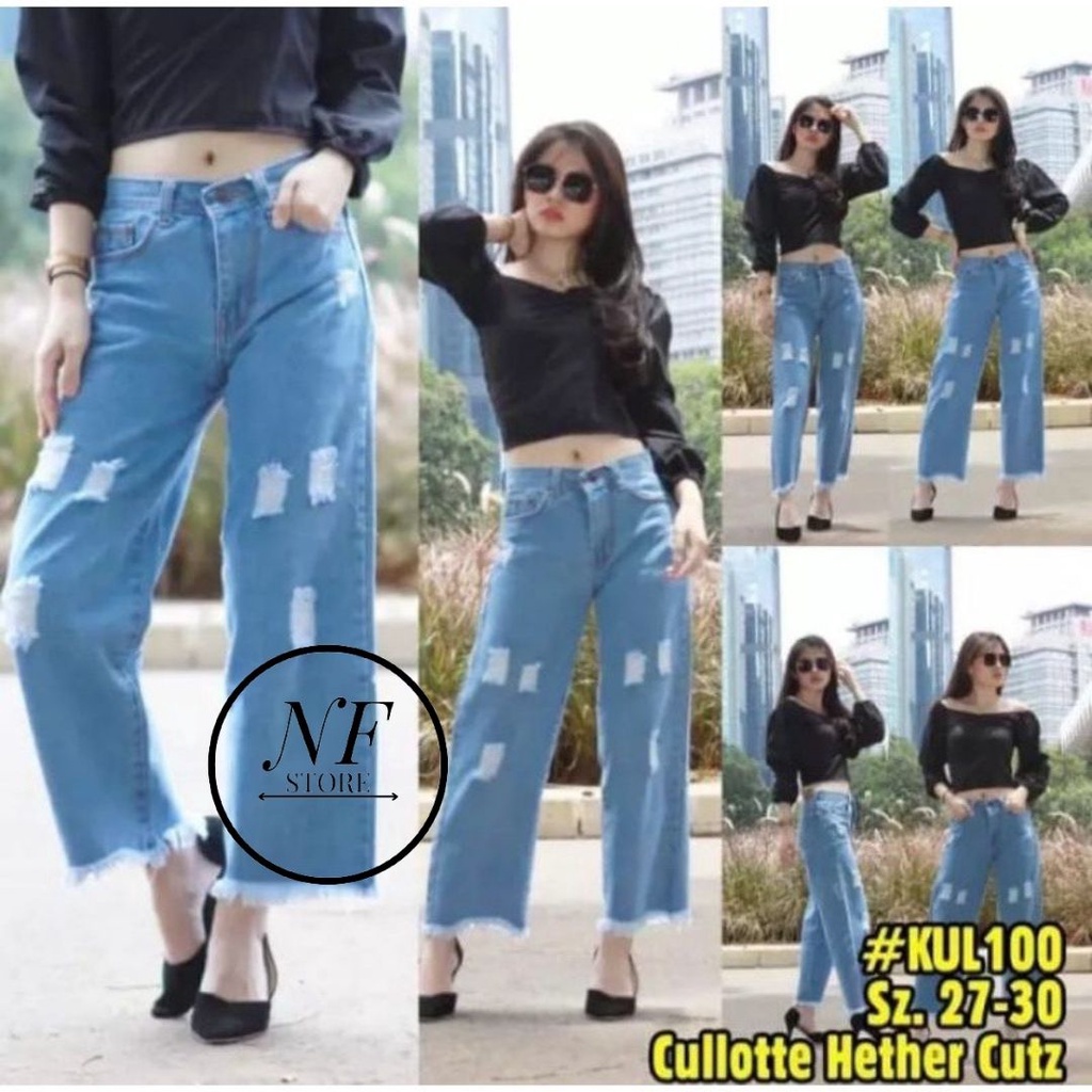 Celana boyfrend kulot /Highwaist kulot jeans sobek rawis samanta