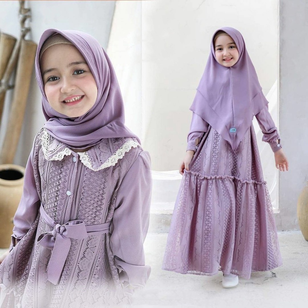 Umama Set Syari Kids Stelan Baju Gamis Muslim Anak Perempuan Wollycrepe Premium