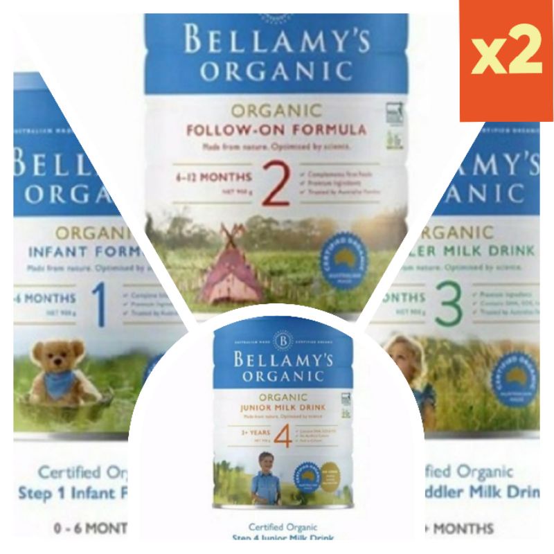 Susu Anak Bellamys bellamy's organic infant formula 900 gram step 1 / step 2 / step 3 / step 4 Halal & BPOM paket bundling hemat murah 2pcs kaleng