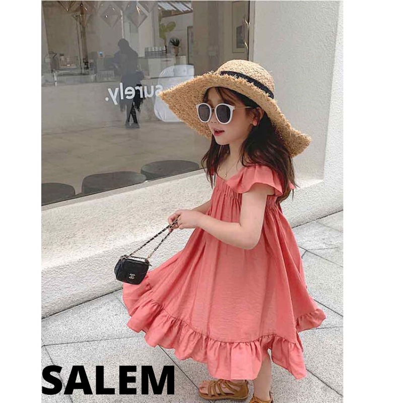 BAJU DRES DRESS DREES ANAK PEREMPUAN WANITA CEWEK POLOS WARNA SALEM UNTUK UMUR 5-6 TAHUN GAYA KOREA WARNA SALEM KEREN MURAH KECE BAGUS