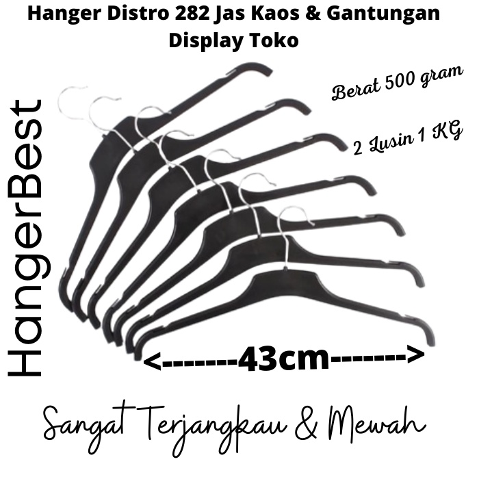 Hanger Baju Distro 282 Hitam (12pcs) Gantungan Kaos Pakaian Dewasa Distro Butik