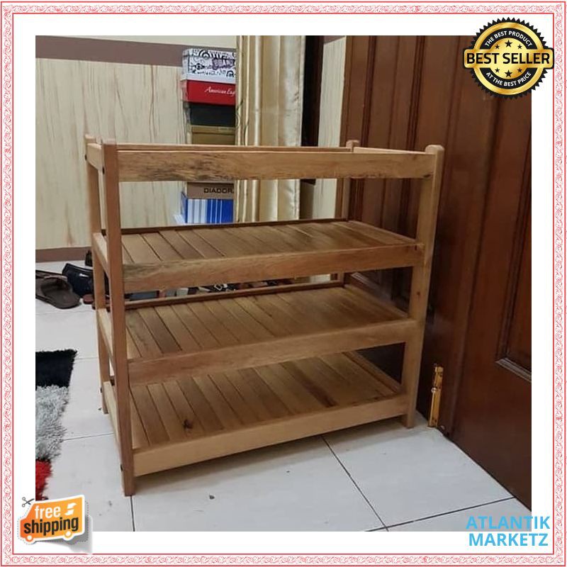 Rak sepatu kayu /rak tv kayu /rak portable susun 4