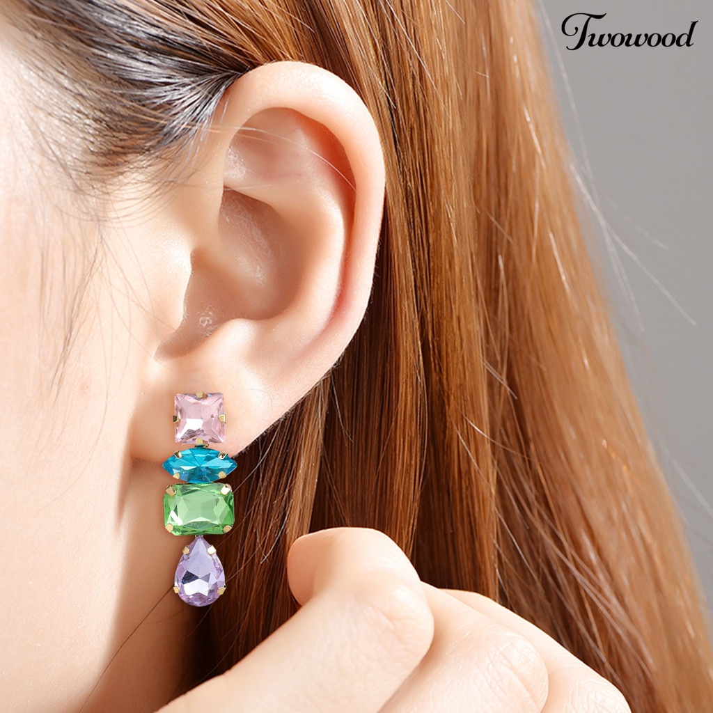 1 Pasang Anting Stud Berlian Imitasi Bentuk Water Drop Untuk Wanita