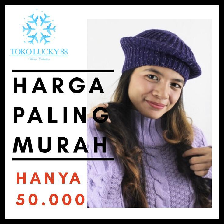 Topi Baret Rajut Wool Glitter Hat Beret Glitter