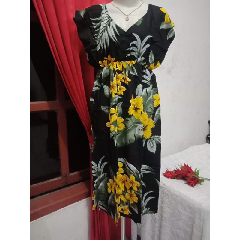 DASTER BALI MANOHARA BAJU TIDUR MOTIF JEPUN BUNGA KINANTI BALI KEKINIAN RAYON WARNA WARNI-Kuning