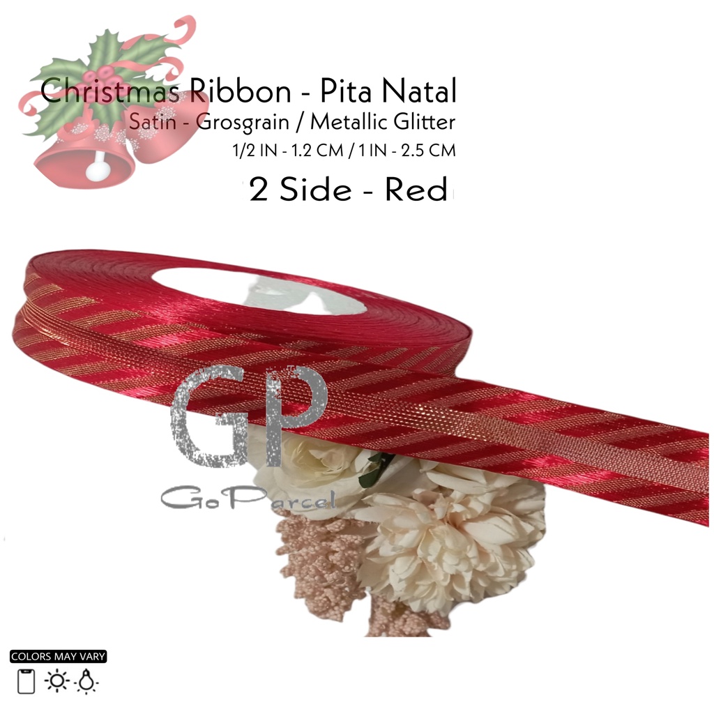 ( Meter ) PITA NATAL 1IN / PITA KADO GROSGRAIN XMAS 25MM / PITA SATIN MERRY CHRISTMAS 2,5CM / GIFT SATEEN RIBBON