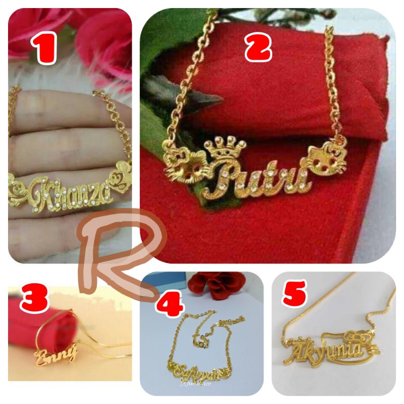 Kalung nama anak perempuan costum gold lapis emas