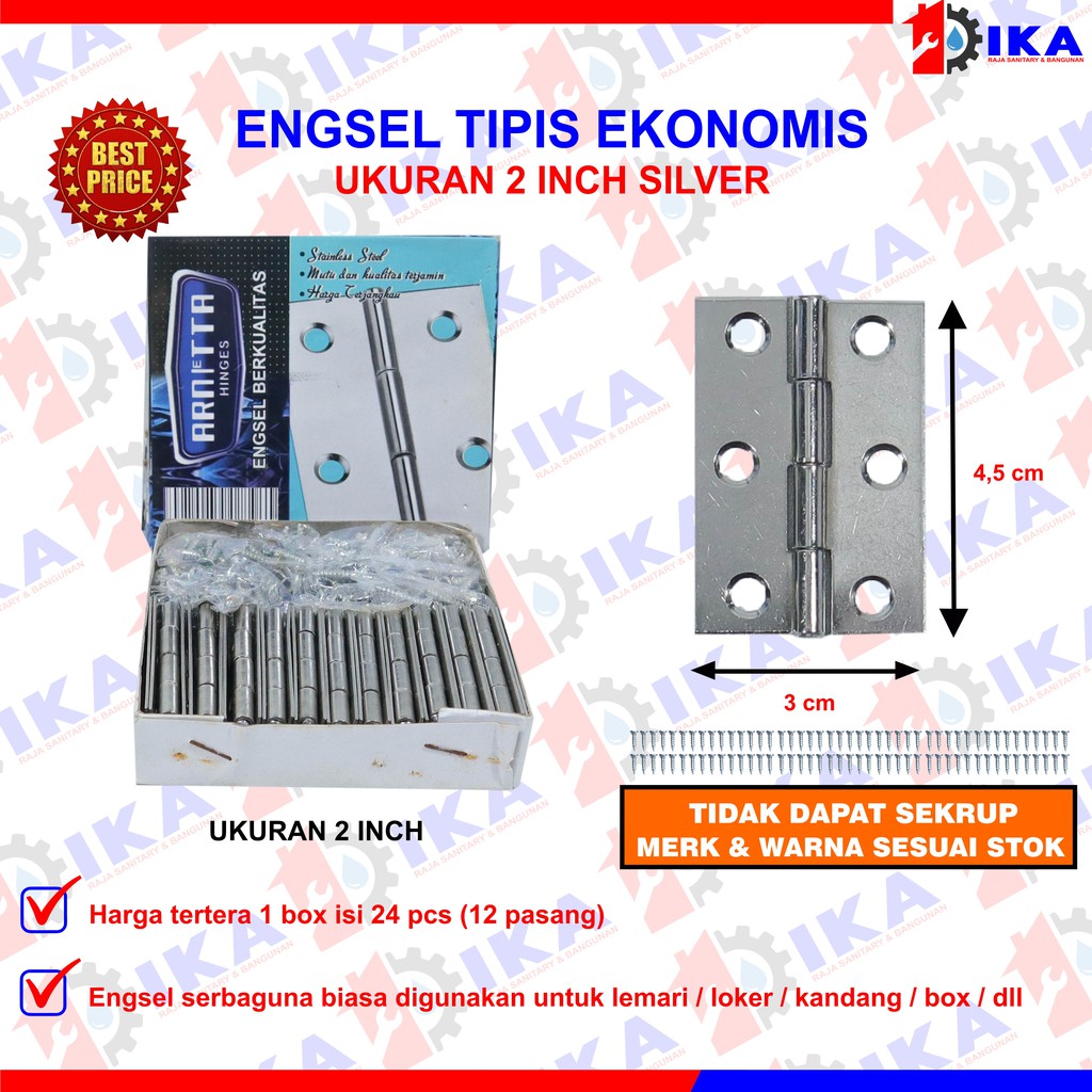 Engsel Kuning Silver Tipis 2&quot; 2,5&quot; inch Engsel laci lemari jendela Harga 1 kotak 12 pasang Termurah