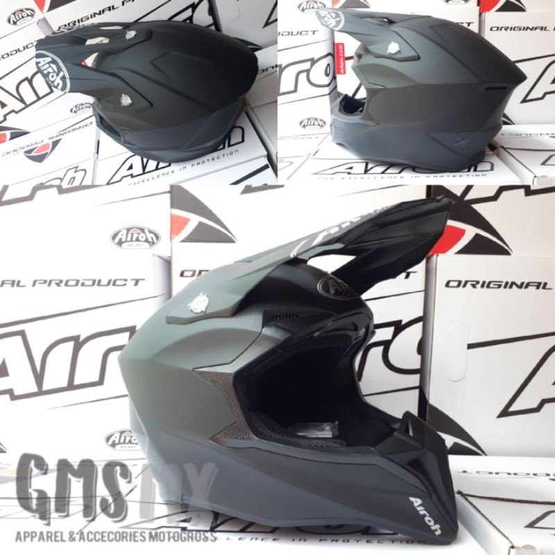 HELM AIROH WRAP BLACK MATT ORIGINAL,HELM AIROH WRAP HITAM DOFF,HELM CROSS AIROH,HELM SUPERMOTO AIROH