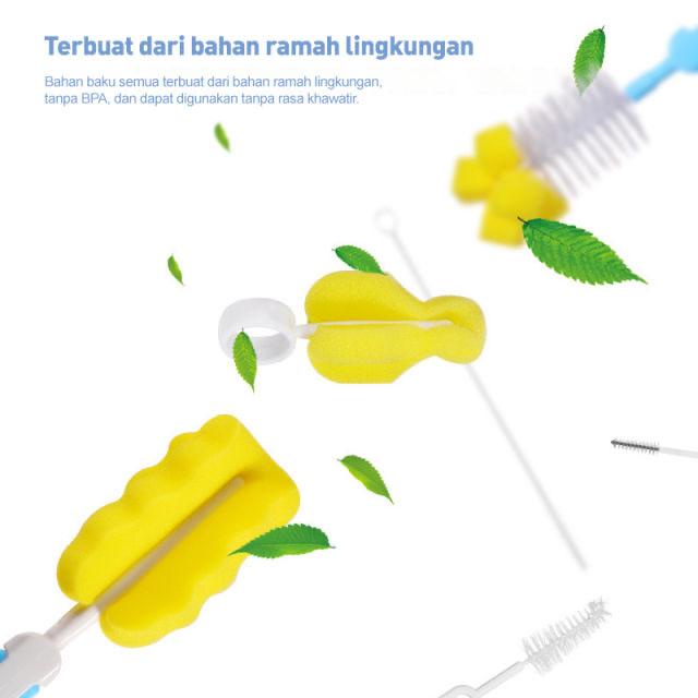 Sikat Sponge Pembersih Dot Botol Susu Bayi dan Gelas 6 in 1 / Sikat botol bayi