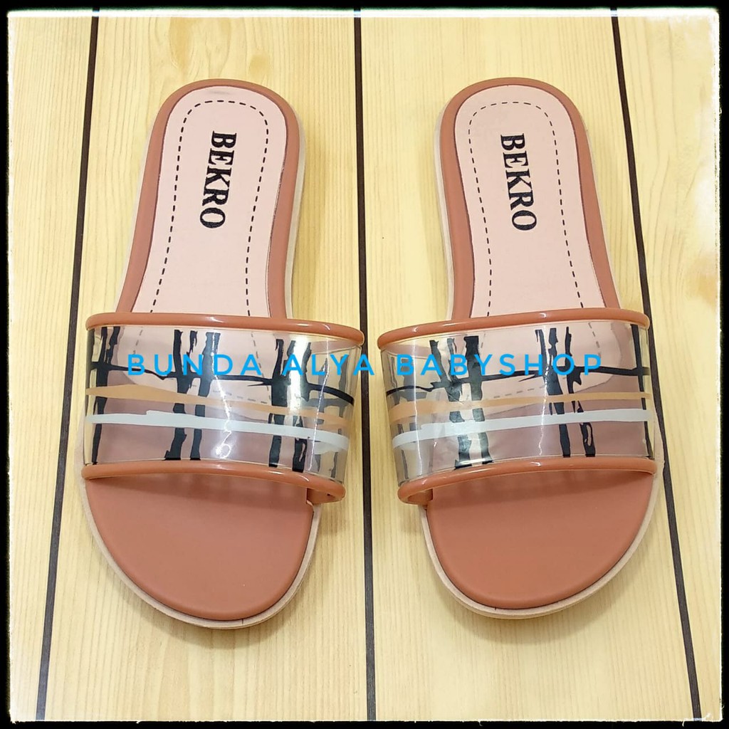 Sandal Wanita Slop TAN Kotak Size 36 - 40  - Sendal Slop Wanita Alas Karet BEKRO - Sendal Cewek SALE