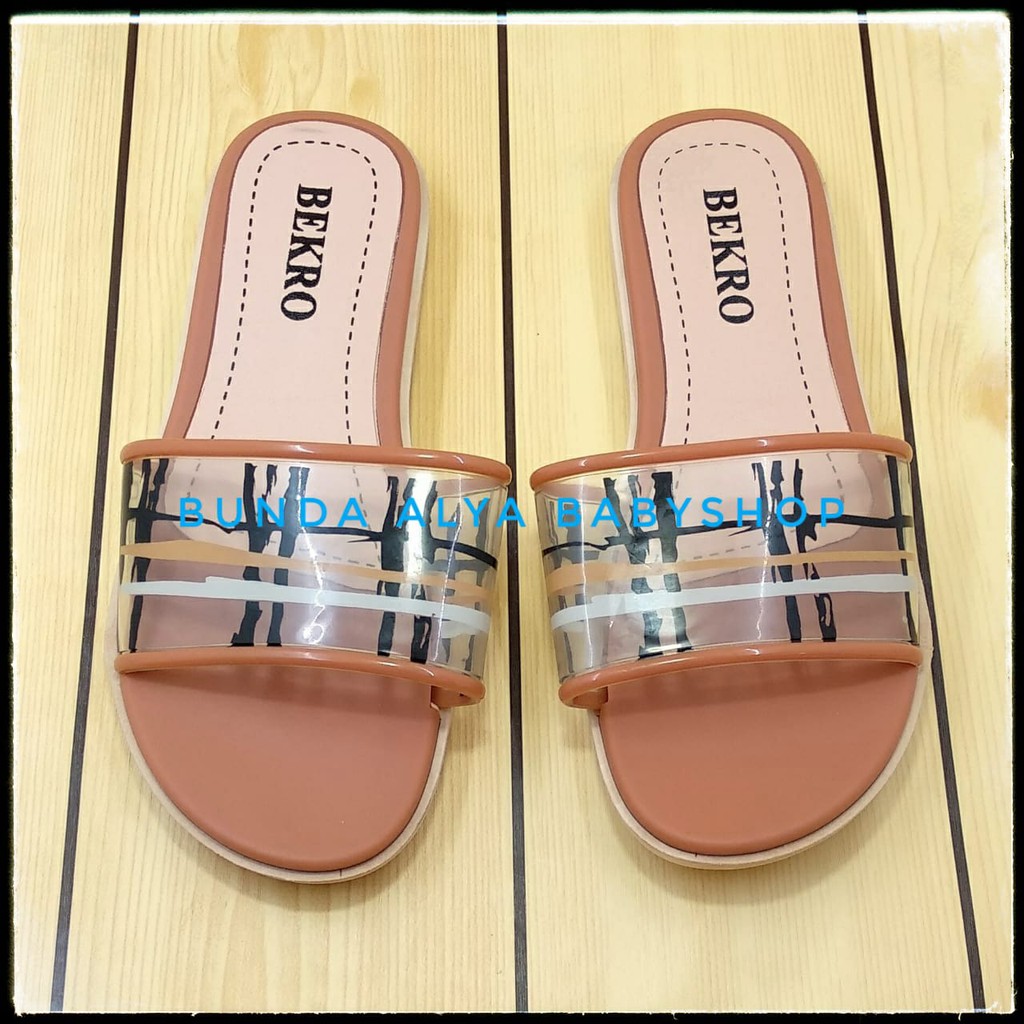 Sandal Wanita Slop TAN Kotak Size 36 - 40  - Sendal Slop Wanita Alas Karet BEKRO - Sendal Cewek SALE